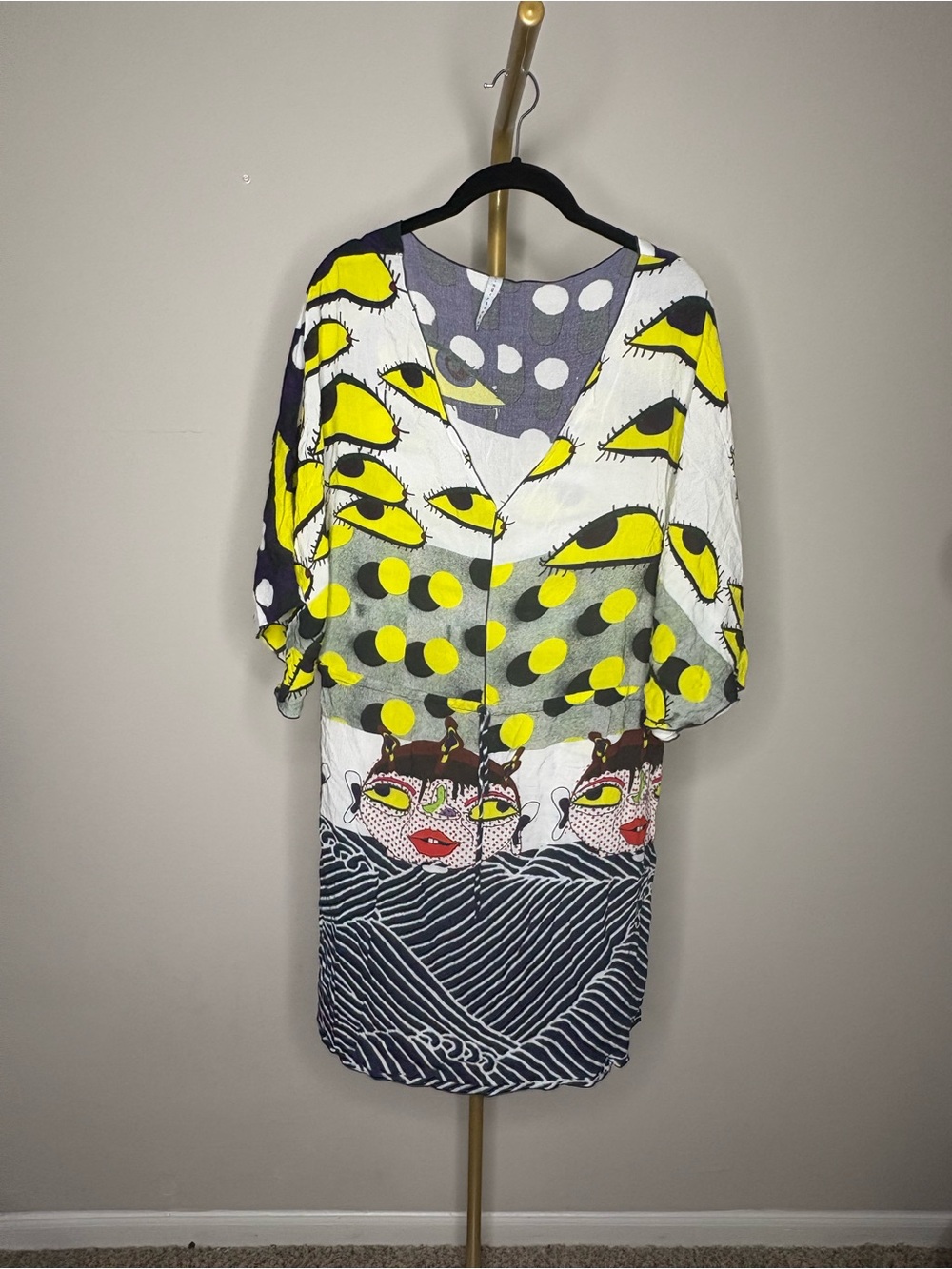 Abstract Eye Print Yellow & White Women’s Swim Coverup